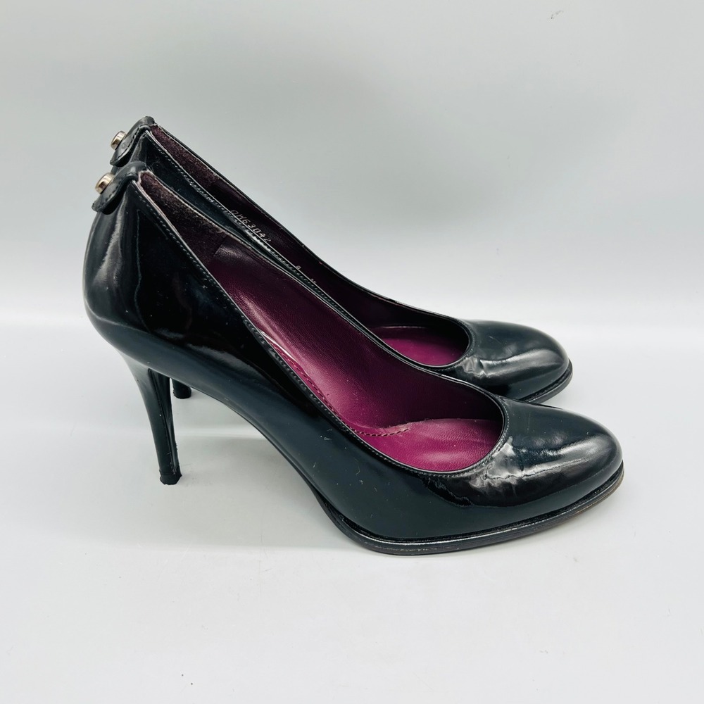 Stuart Weitzman Shoes Women 8 Black Patent Leather Round Toe Stiletto Heels Pump
